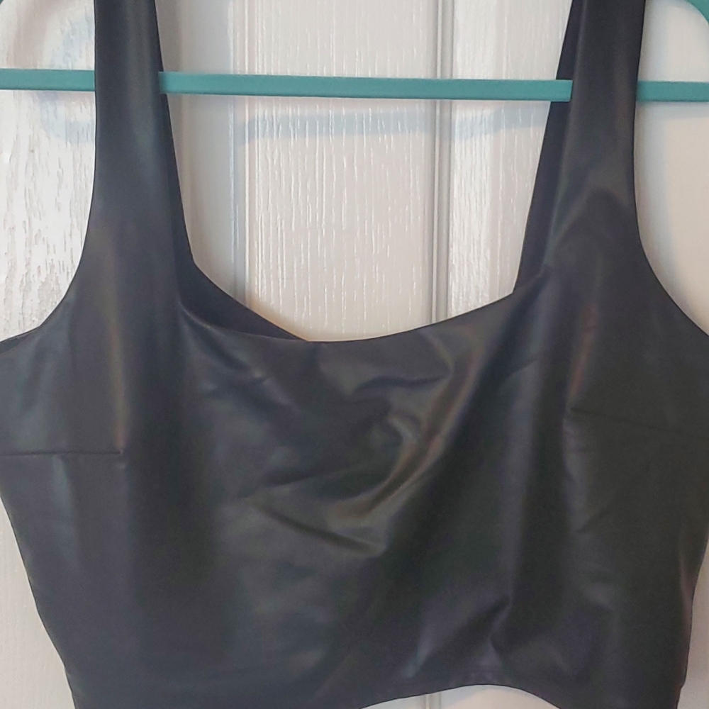 Express Black Faux Leather Fitted Crop Tank Top